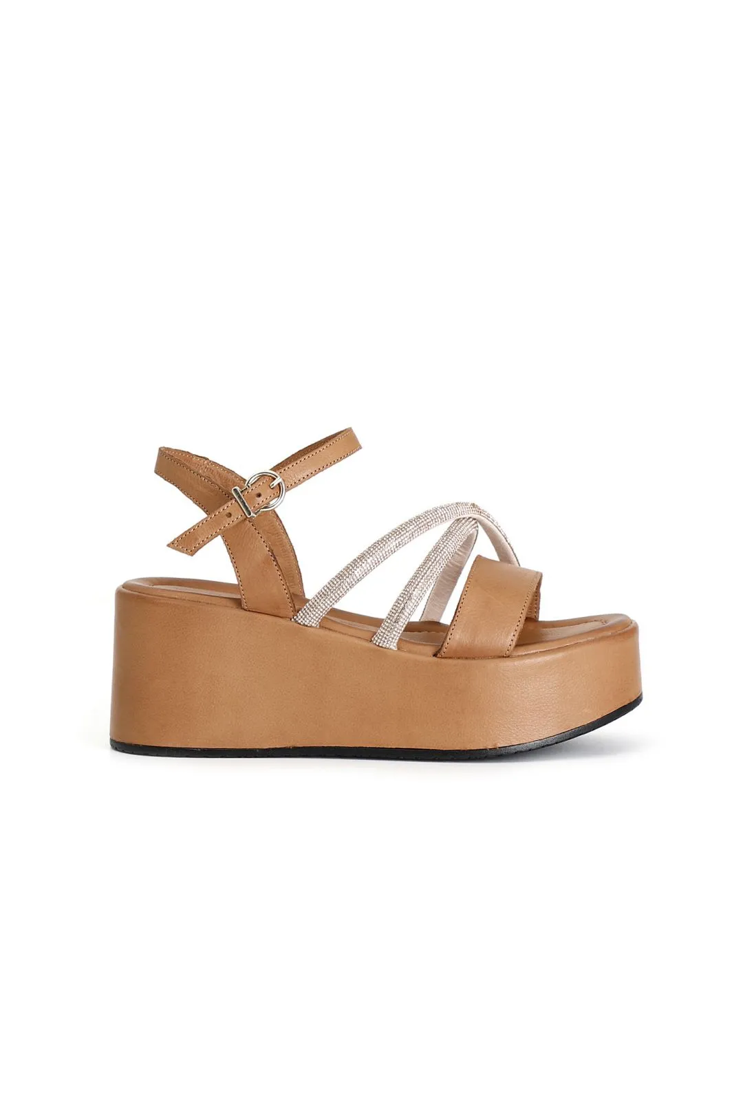 sandali gilda in pelle con strass cuoio