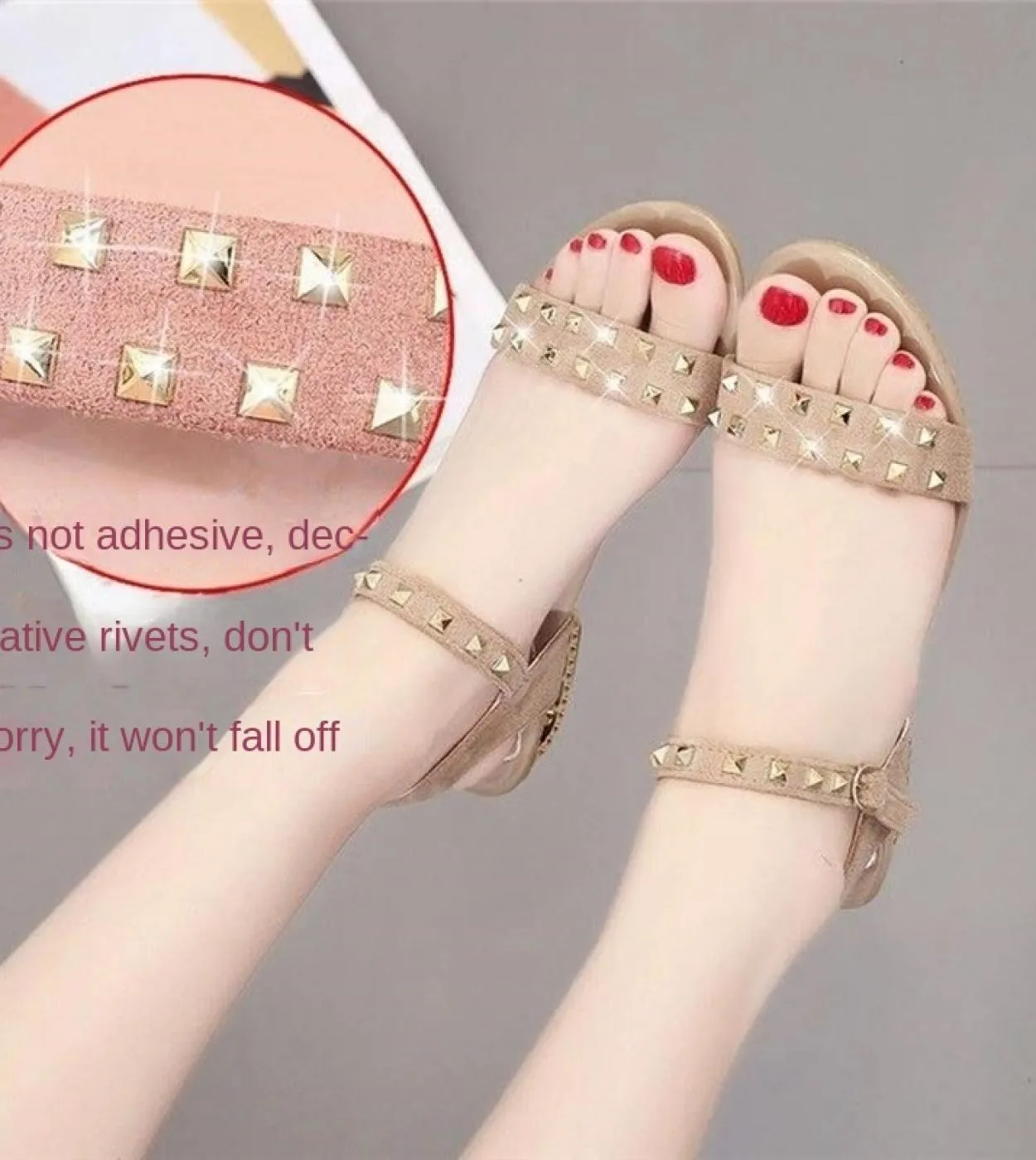 Sandali in pelle scamosciata da donna Estate donna Nuovo 2022 Scarpe con zeppa per donna Moda femminile Rivetto con strass Scarp