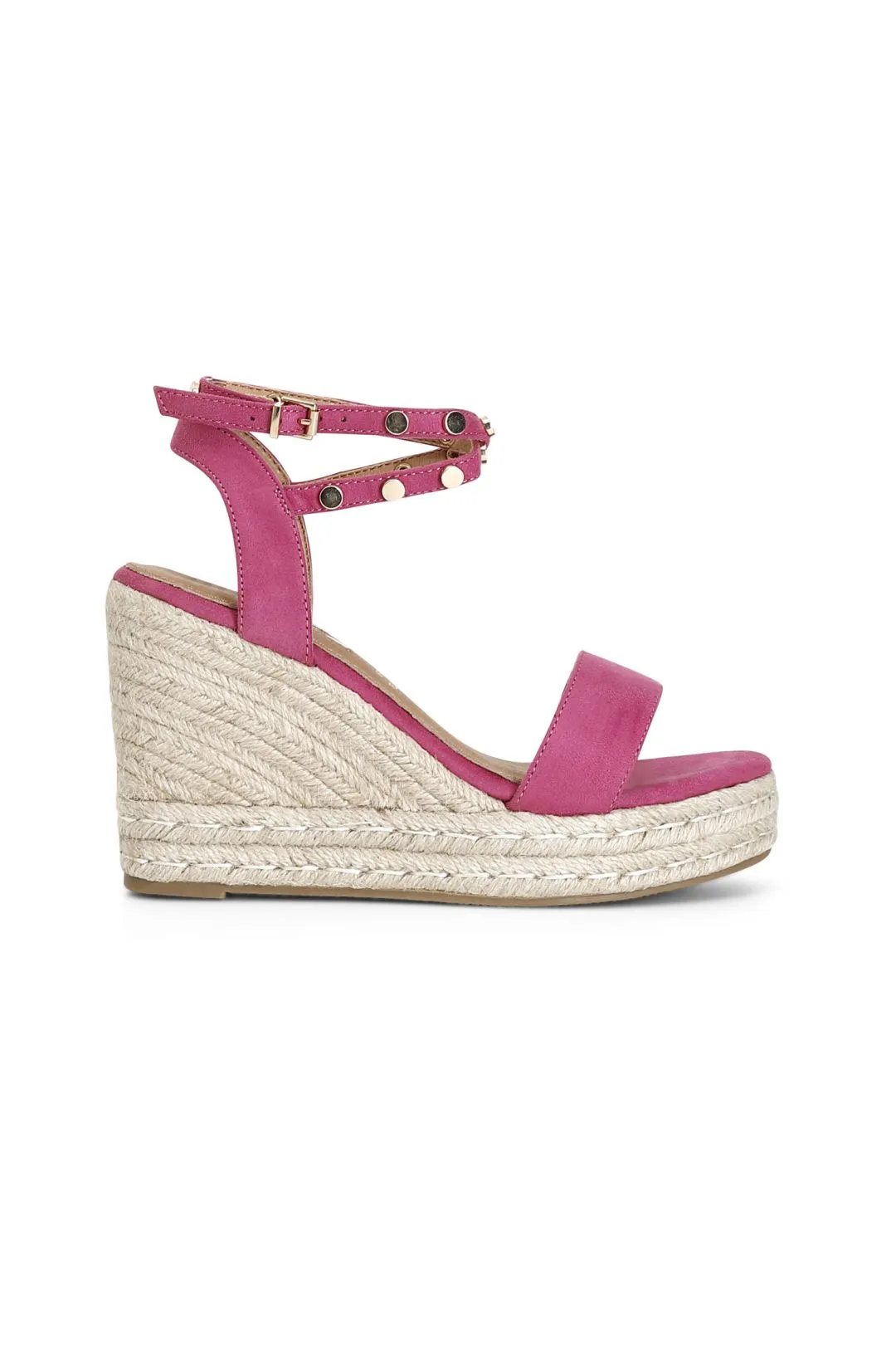 sandali in tessuto con borchie su zeppa corda fuxia