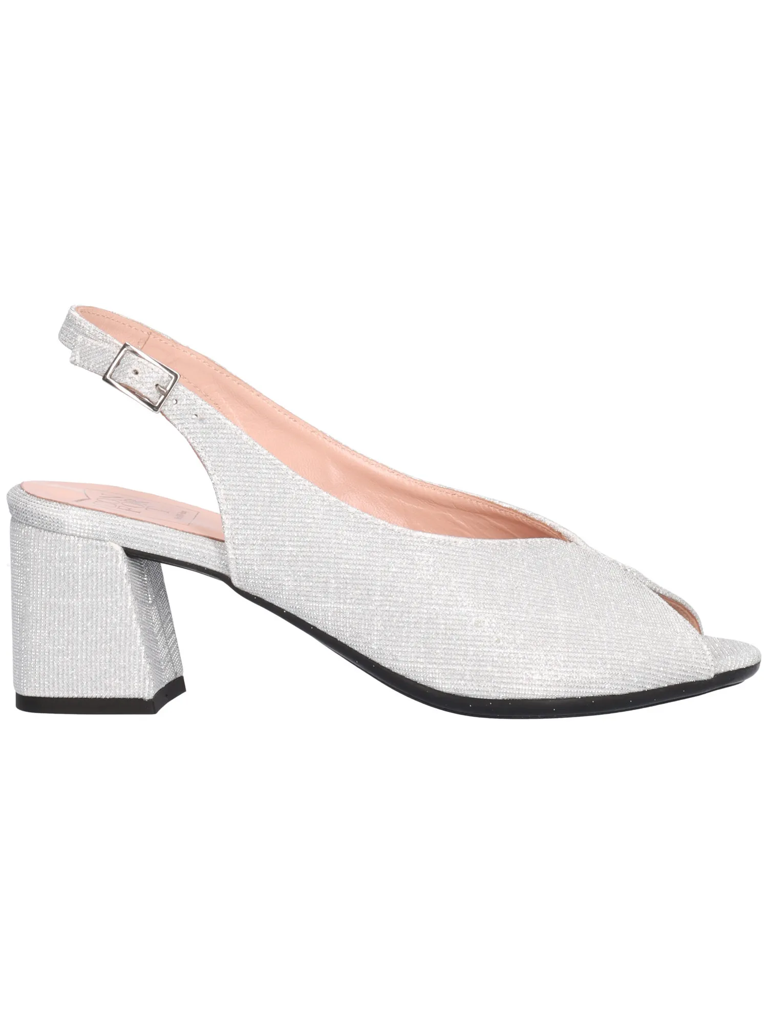 Sandalo tacco largo Confort da donna argento glitter