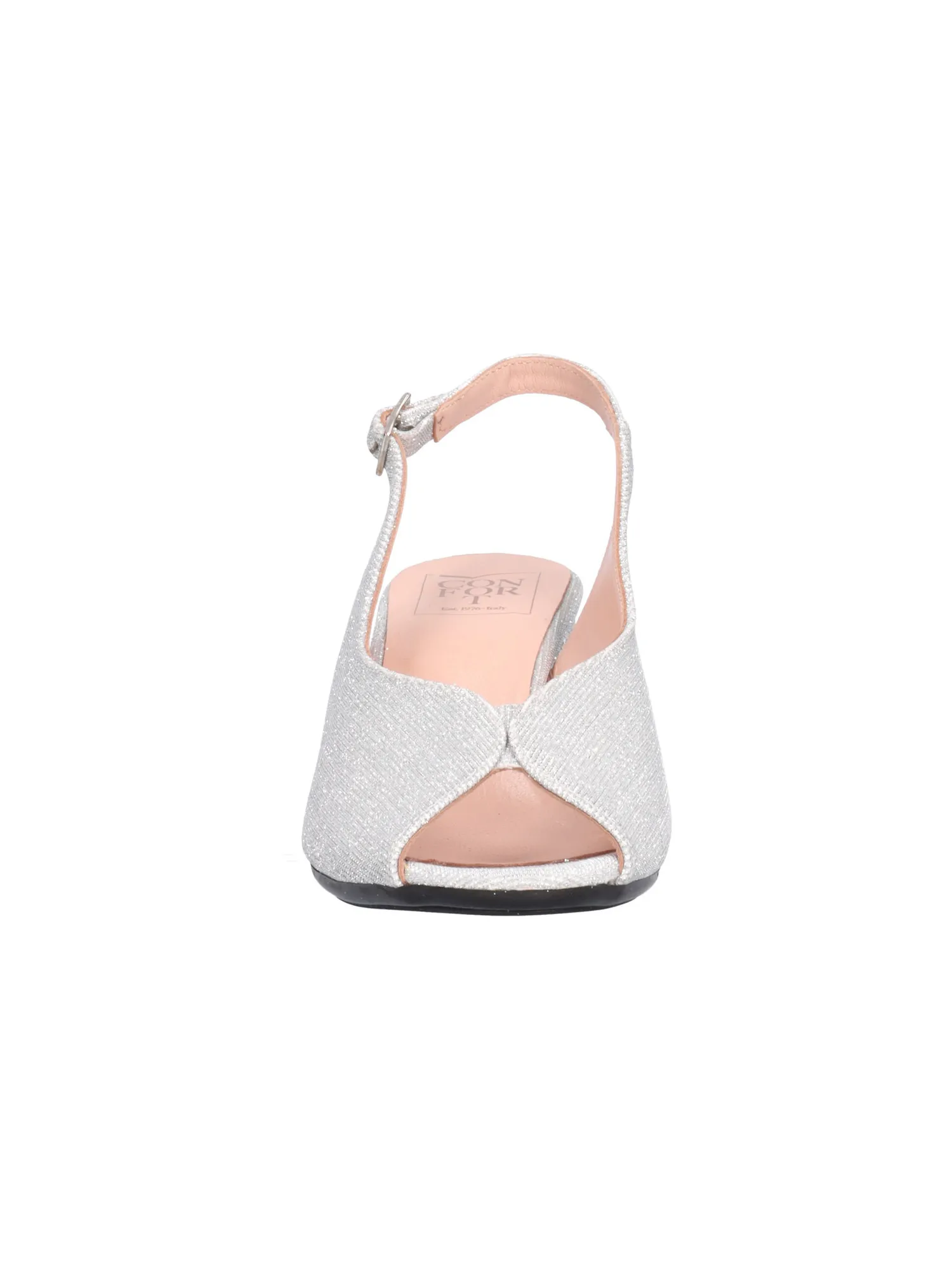 Sandalo tacco largo Confort da donna argento glitter