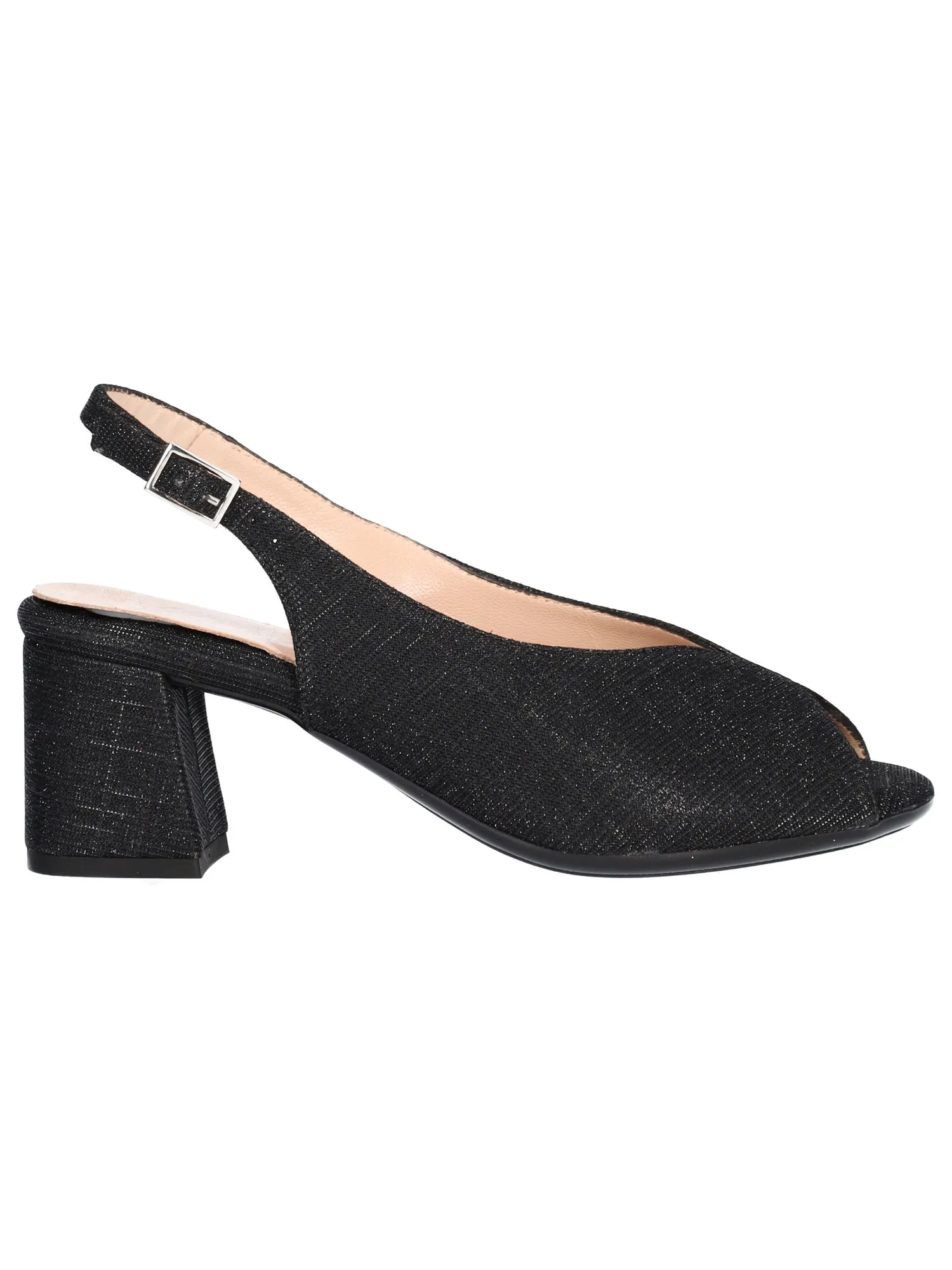 Sandalo tacco largo Confort da donna nero glitter