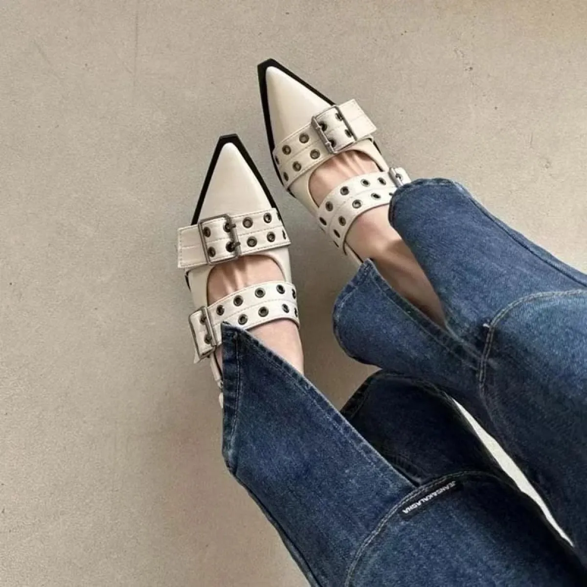Scarpe con cinturino alla caviglia Tacco grosso gotico Décolleté da donna Rivetto Street Style Tacco medio Punk Sandali casual v
