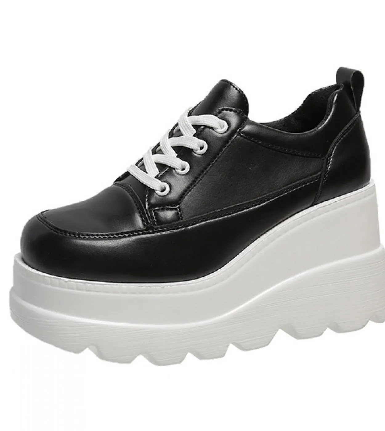 Scarpe con zeppa da donna 2022 New High Top Punta tonda da donna Comode scarpe con plateau da 8,5 cm con lacci 35 43 Casua femmi