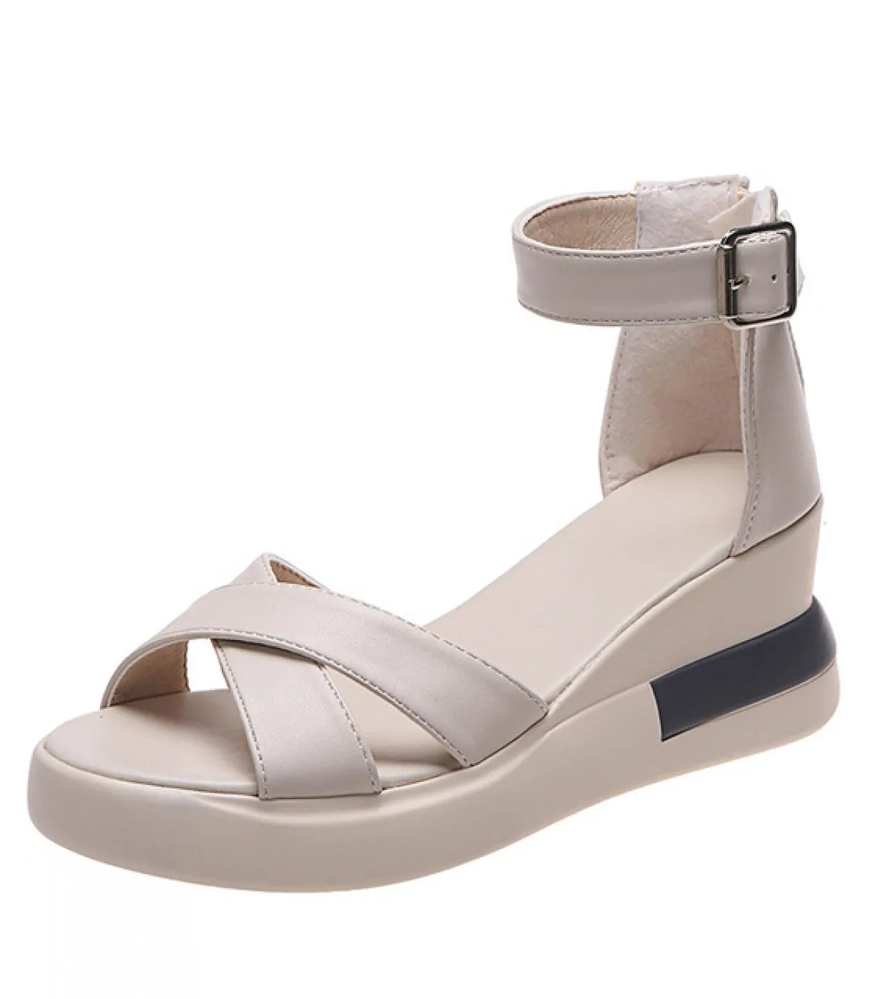 Scarpe con zeppa estive per donna Sandali tinta unita Open Toe Tacchi alti Casual cinturino con fibbia da donna Sandali da donna
