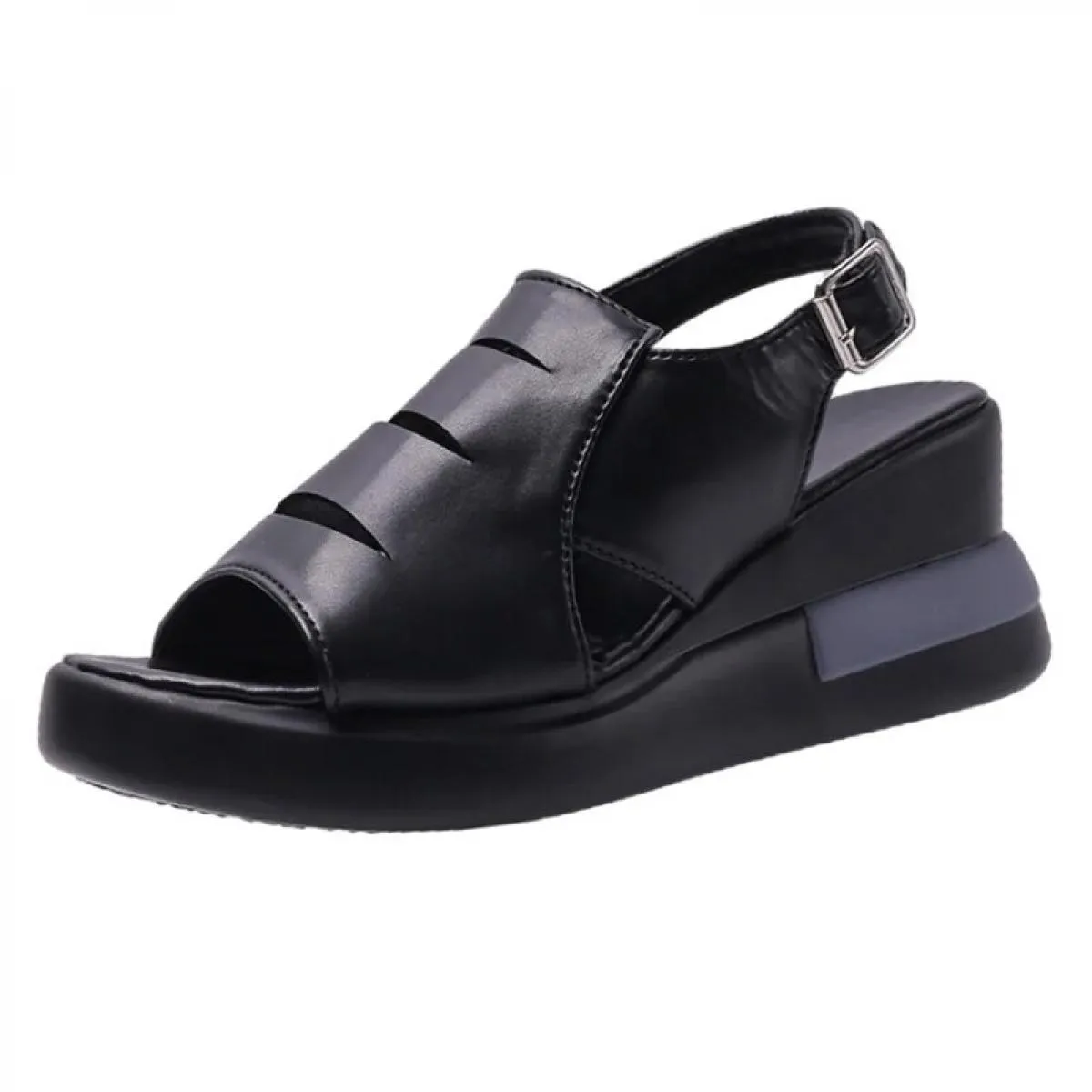 Scarpe con zeppa estive per donna sandali tinta unita punta aperta tacchi alti casual cinturino con fibbia sandali femminili all