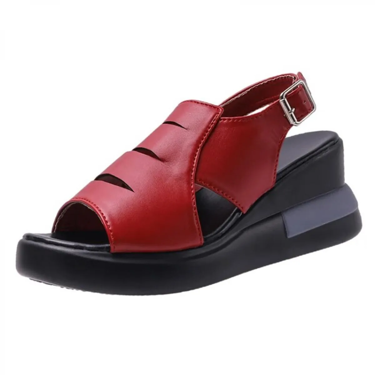 Scarpe con zeppa estive per donna sandali tinta unita punta aperta tacchi alti casual cinturino con fibbia sandali femminili all