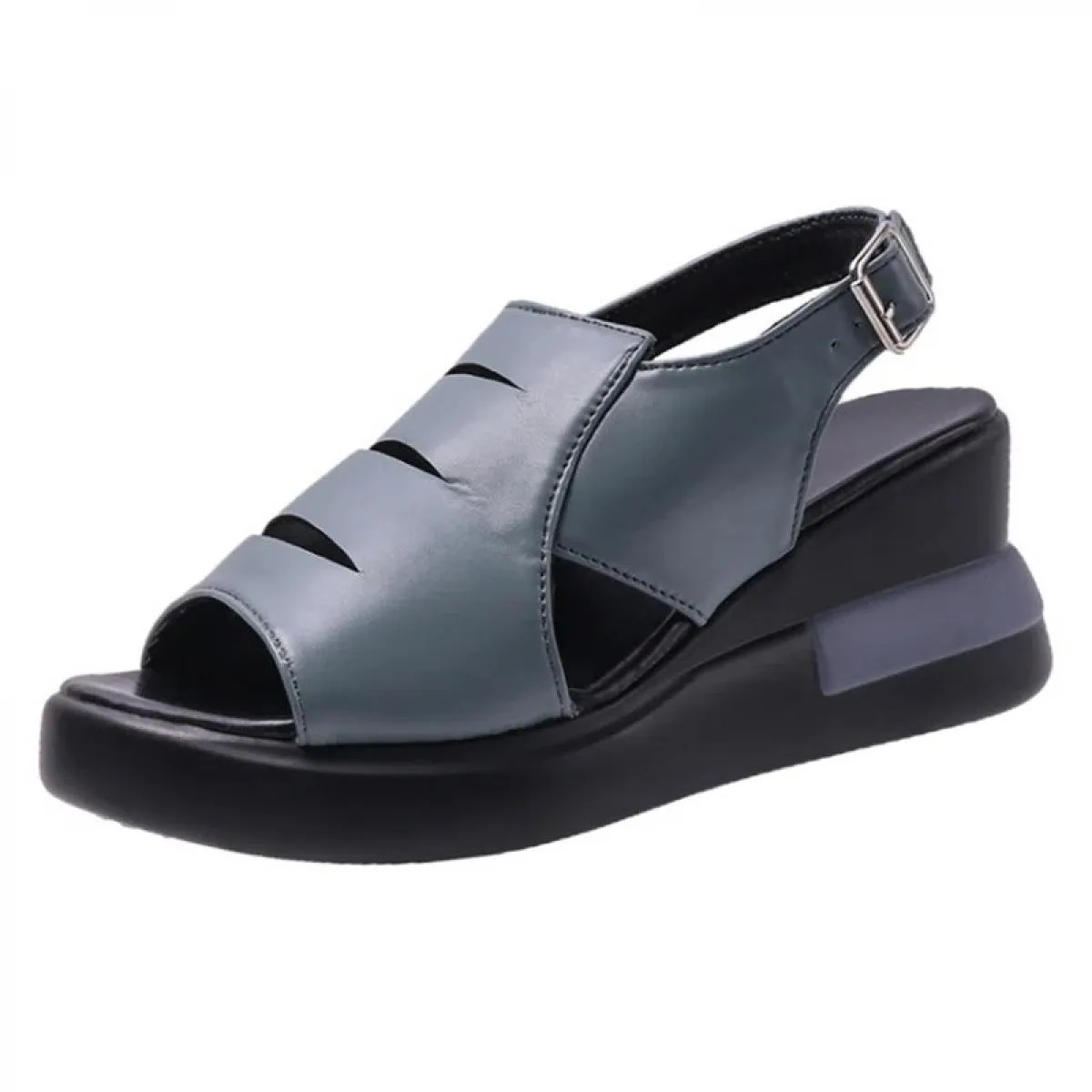 Scarpe con zeppa estive per donna sandali tinta unita punta aperta tacchi alti casual cinturino con fibbia sandali femminili all
