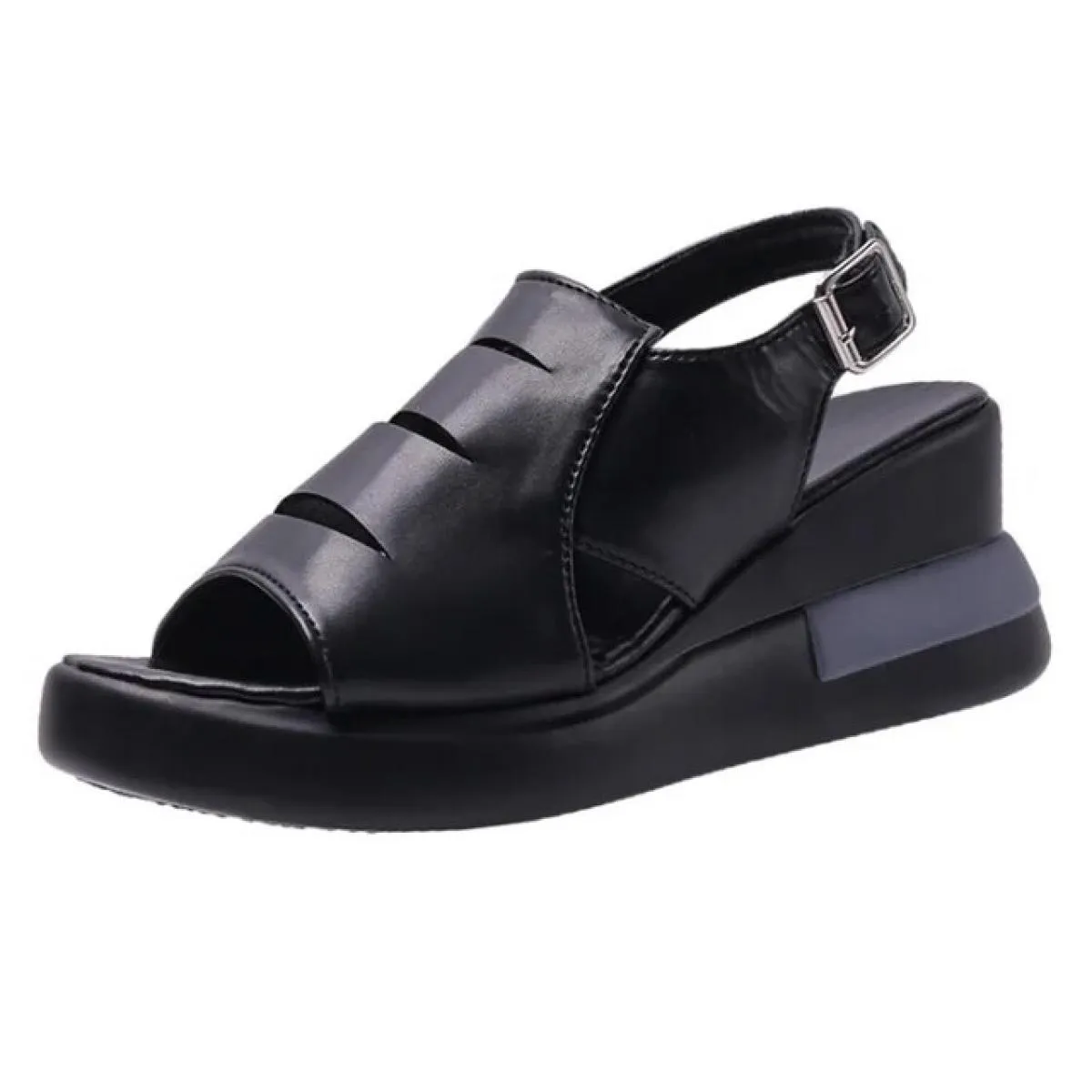 Scarpe con zeppa estive per donna sandali tinta unita punta aperta tacchi alti casual cinturino con fibbia sandali femminili all