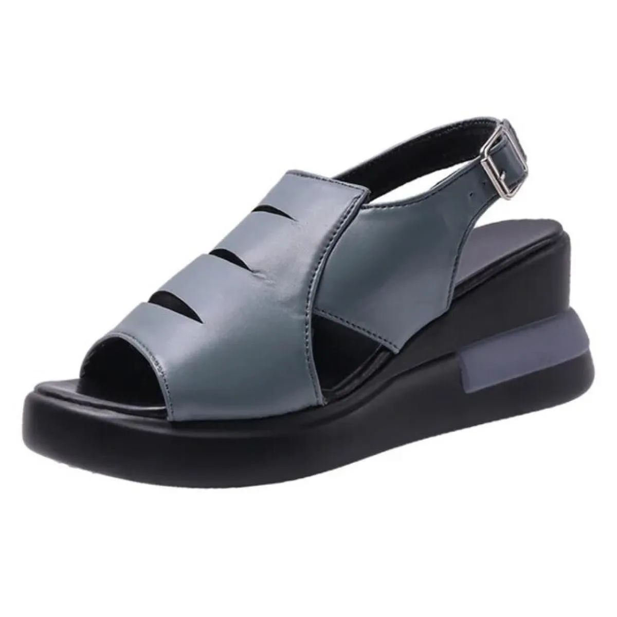 Scarpe con zeppa estive per donna sandali tinta unita punta aperta tacchi alti casual cinturino con fibbia sandali femminili all