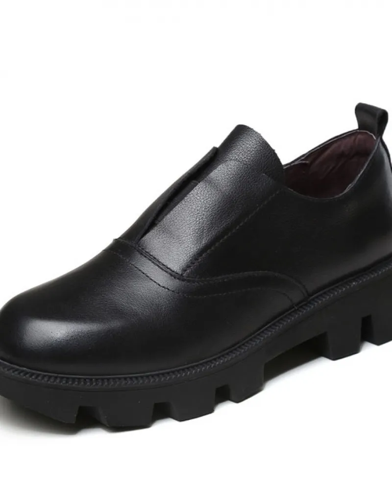 Scarpe con zeppa in vera pelle da donna Primavera 2022 in stile britannico femminile retrò fatto a mano con punta tonda Slip On