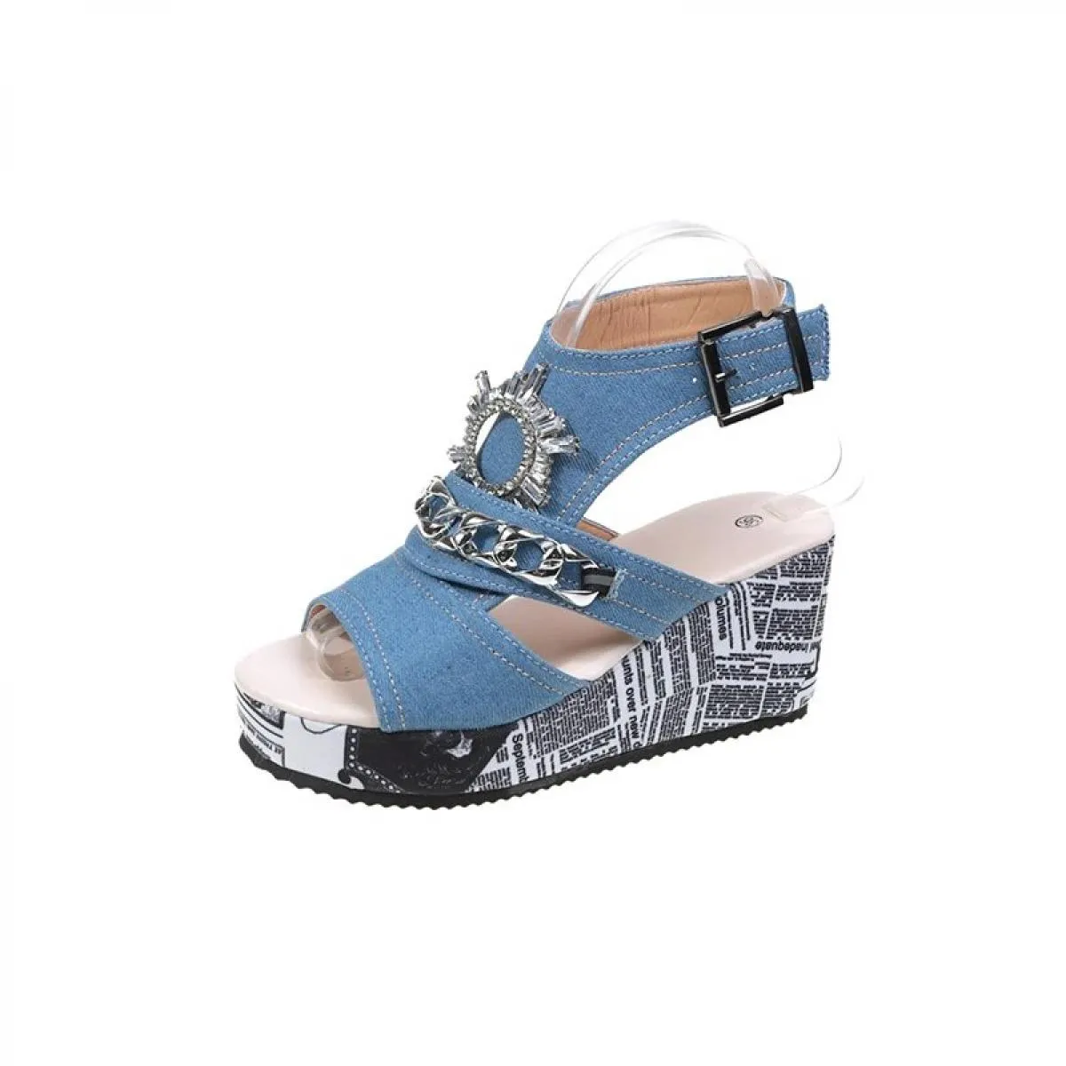 Scarpe da donna in vendita 2023 sandali da donna con fibbia di alta qualità estate strass catena scarpe con zeppa piattaforma da