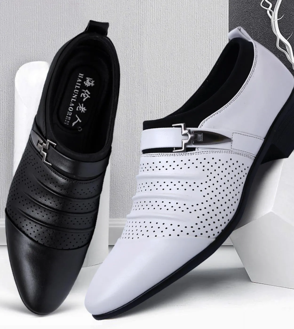 Scarpe da uomo in pelle verniciata bianca nera Scarpe eleganti marroni da uomo Suole bianche estive