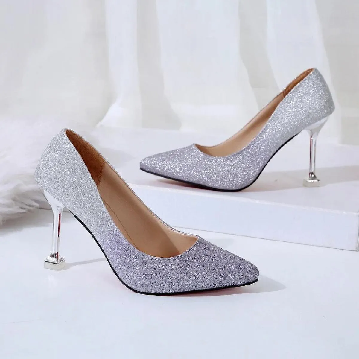 Scarpe eleganti da donna Tacchi di lusso Scarpe da sera a spillo Décolleté da donna con tacco alto Scarpe da festa da donna Glit