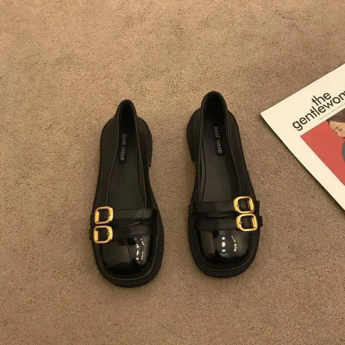 Scarpe stile nero da donna Tacco basso gotico bianco Calzature estive eleganti da donna Punta tonda