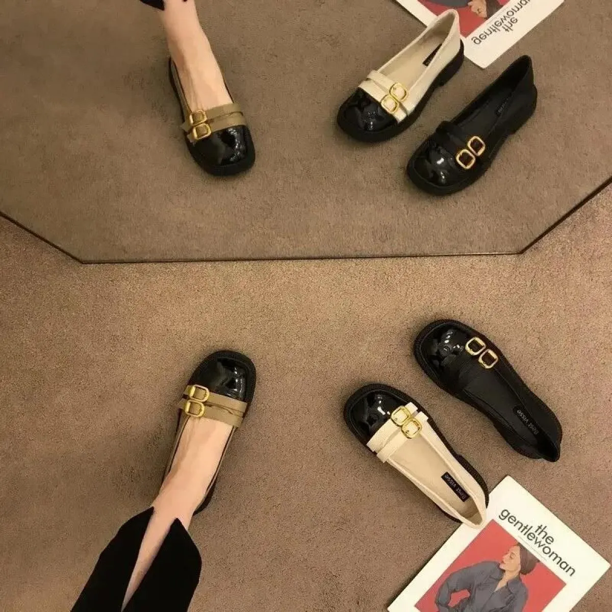 Scarpe stile nero da donna Tacco basso gotico bianco Calzature estive eleganti da donna Punta tonda