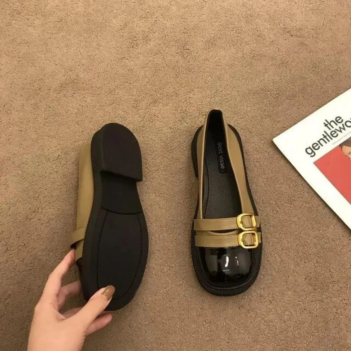Scarpe stile nero da donna Tacco basso gotico bianco Calzature estive eleganti da donna Punta tonda