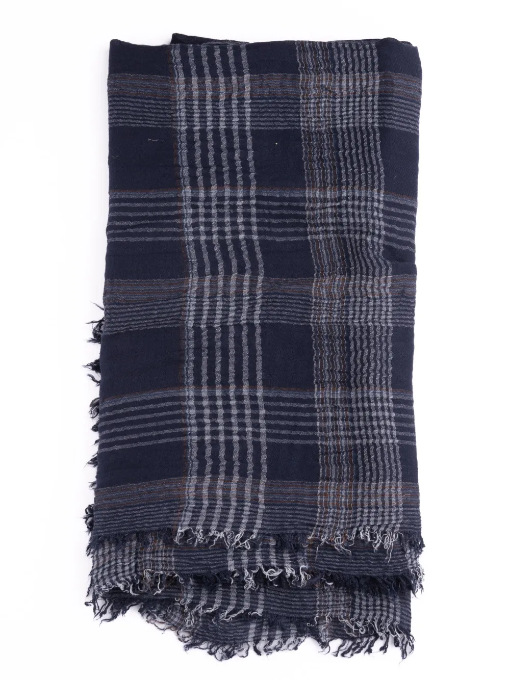 Sciarpa uomo con disegno madras blu e frange