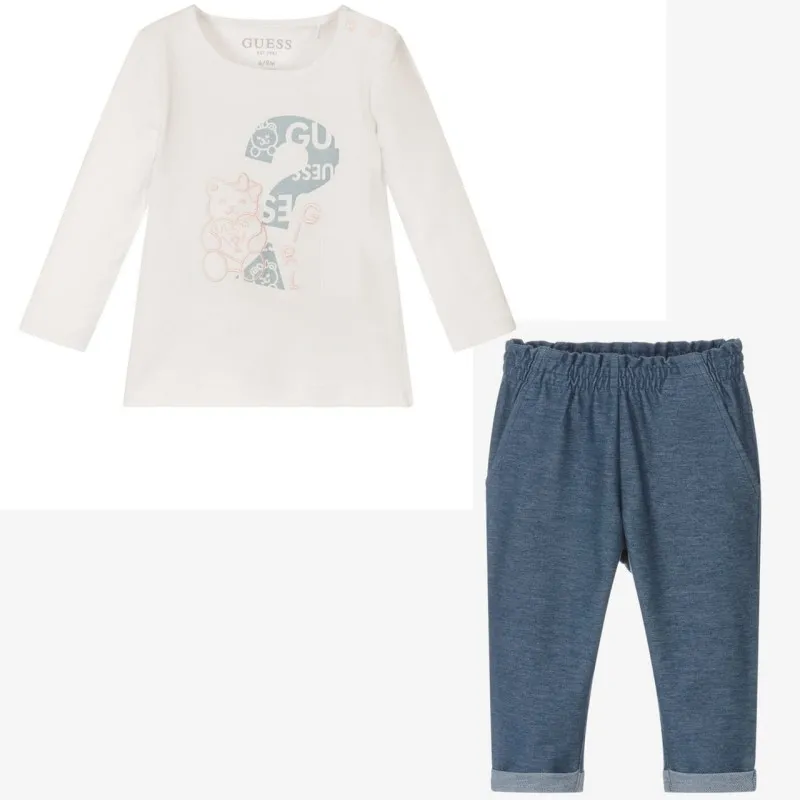 SET LS T-SHIRT+KNIT DENIM PANT PER BAMBINI GUESS