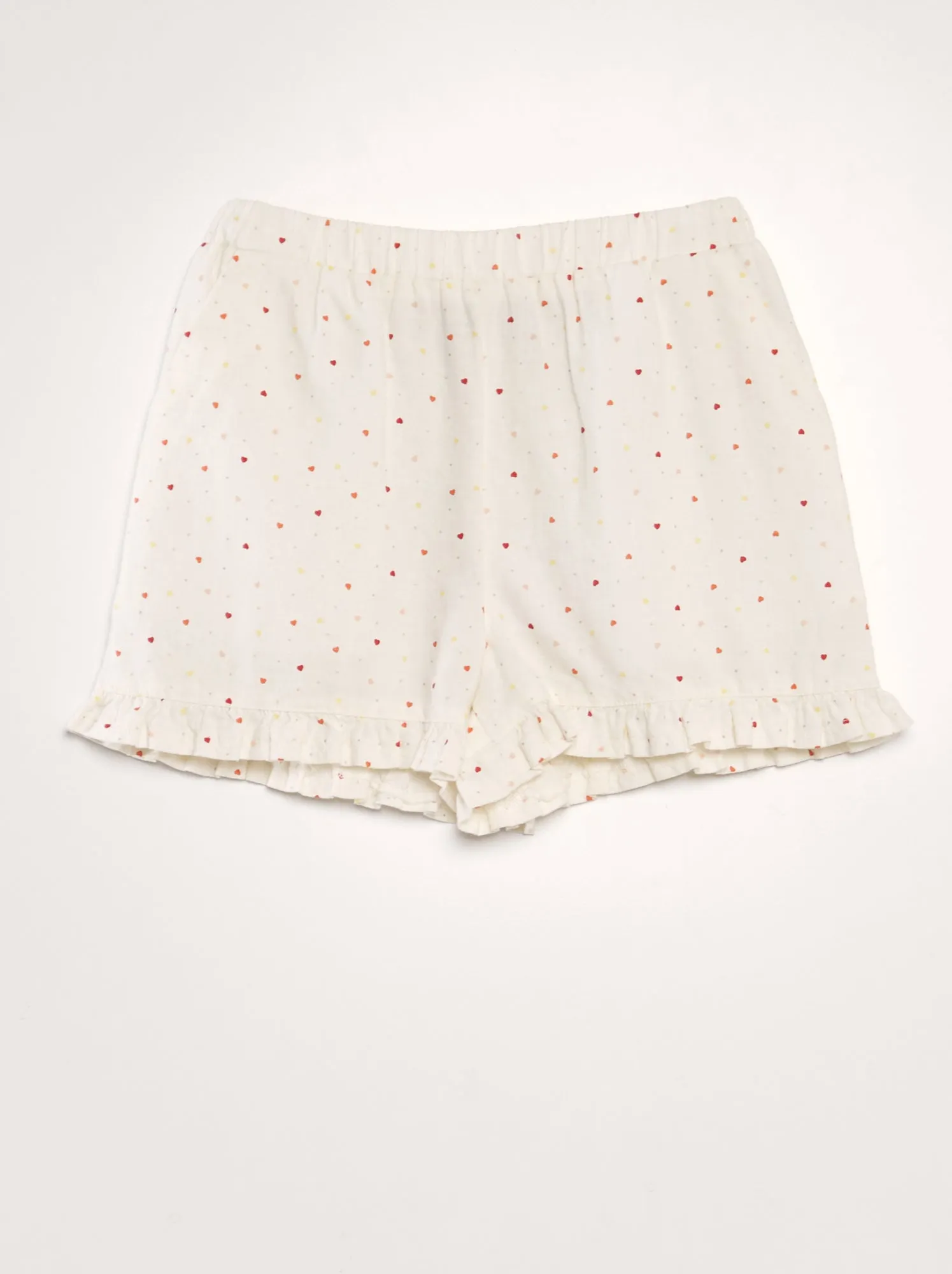 Shorts in lino con volant sui bordi - BIANCO