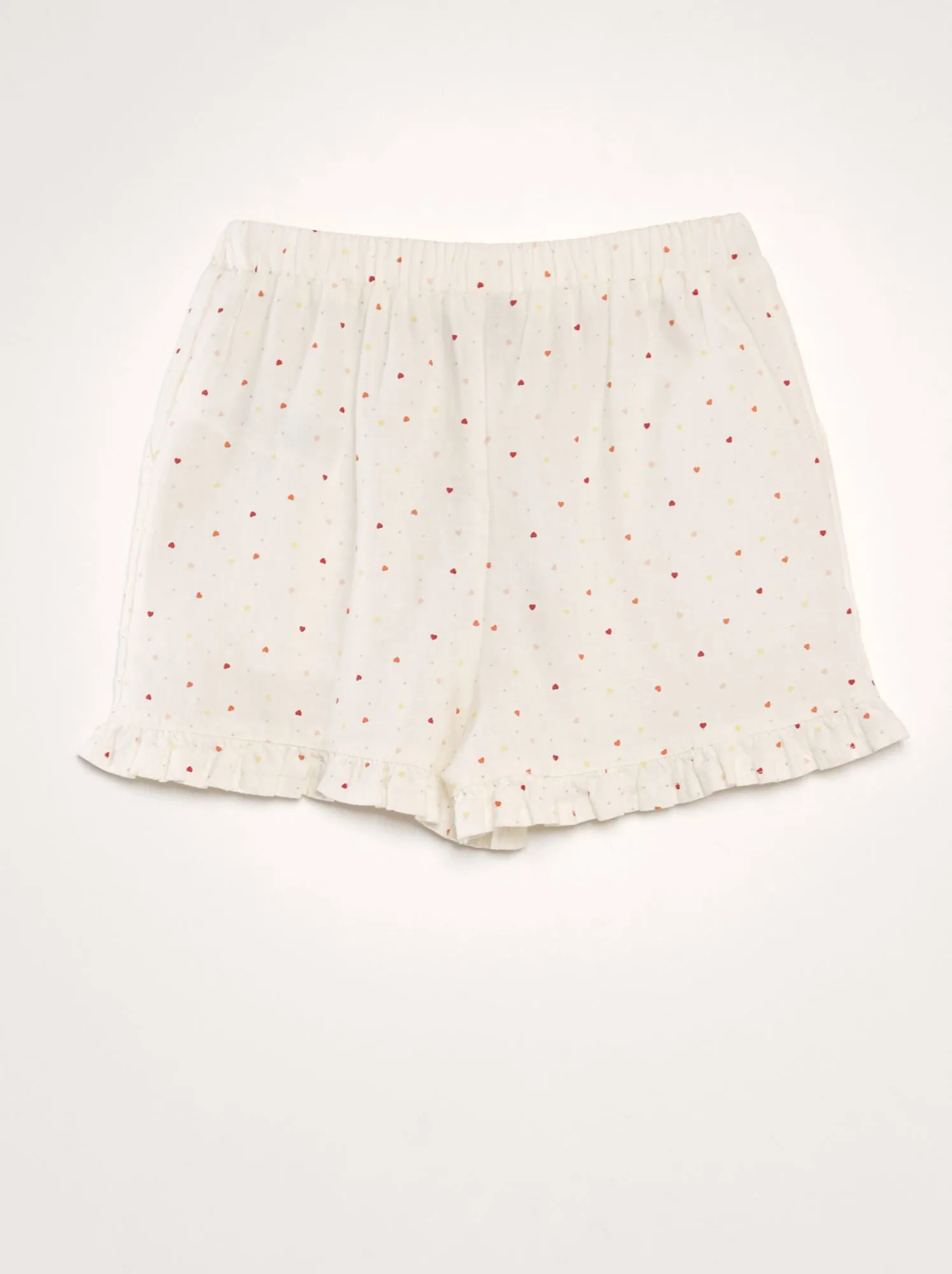 Shorts in lino con volant sui bordi - BIANCO