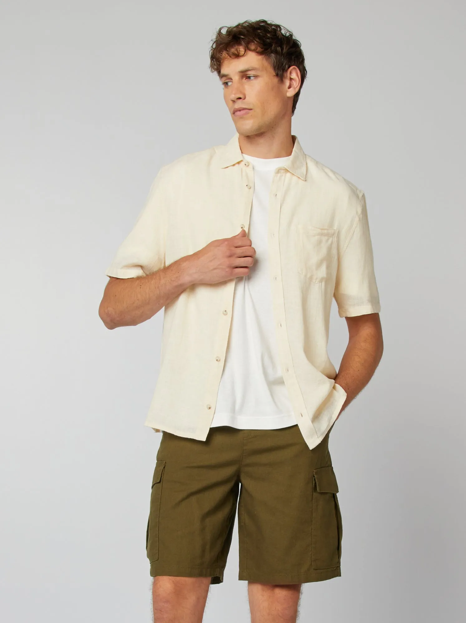 Shorts multitasche in misto lino - KAKI