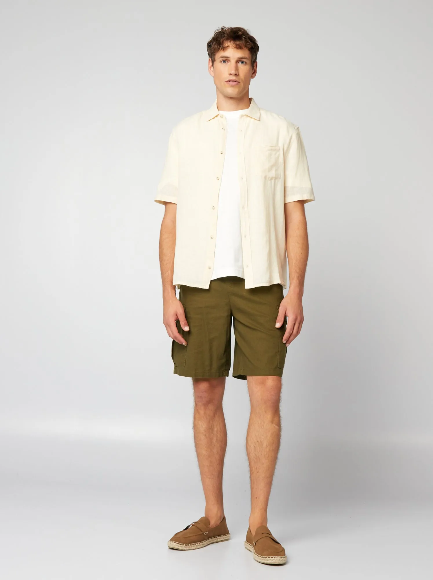 Shorts multitasche in misto lino - KAKI