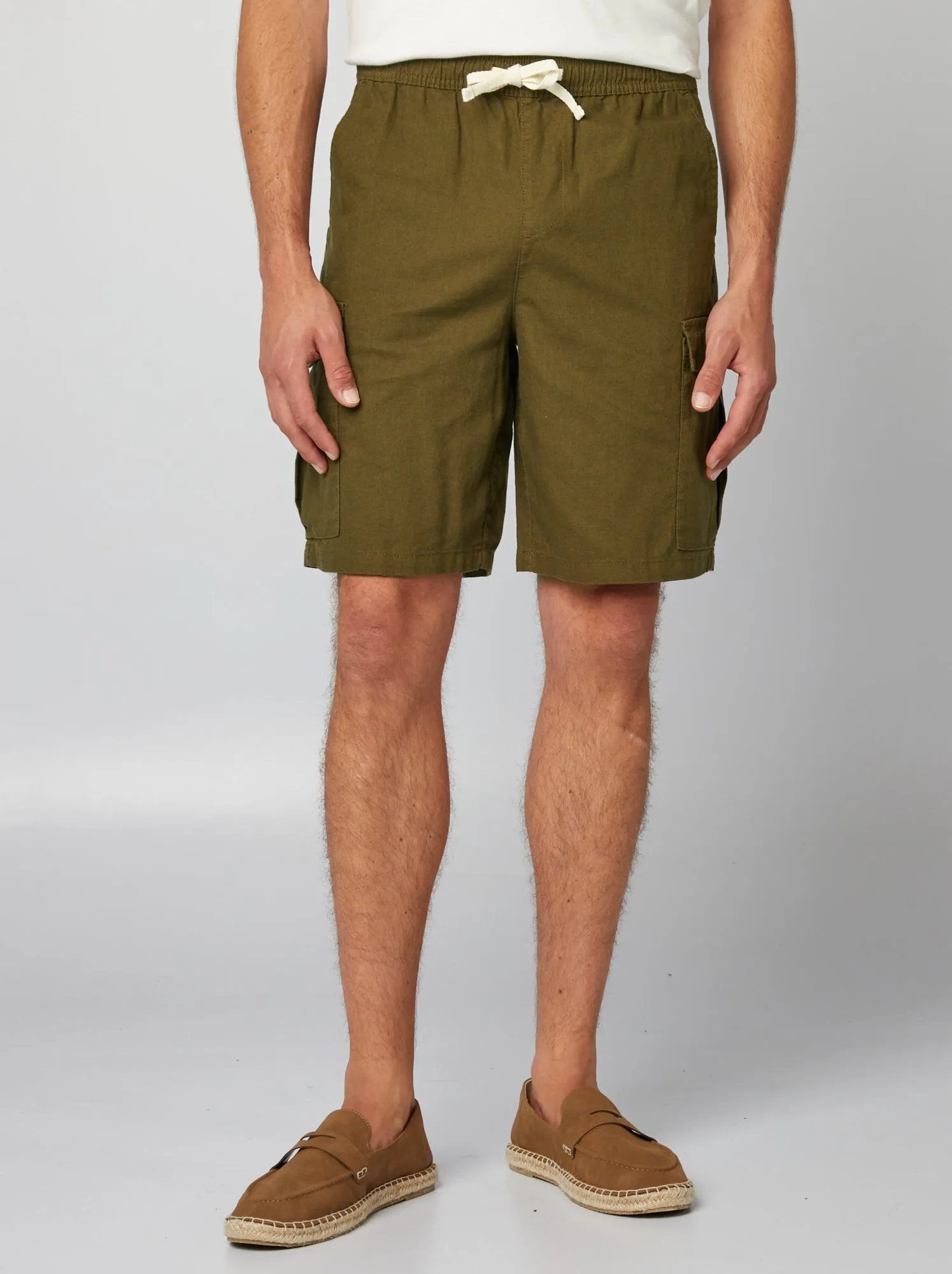 Shorts multitasche in misto lino - KAKI