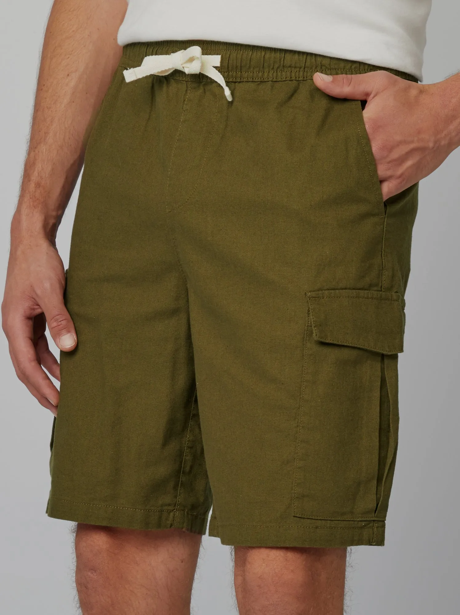 Shorts multitasche in misto lino - KAKI