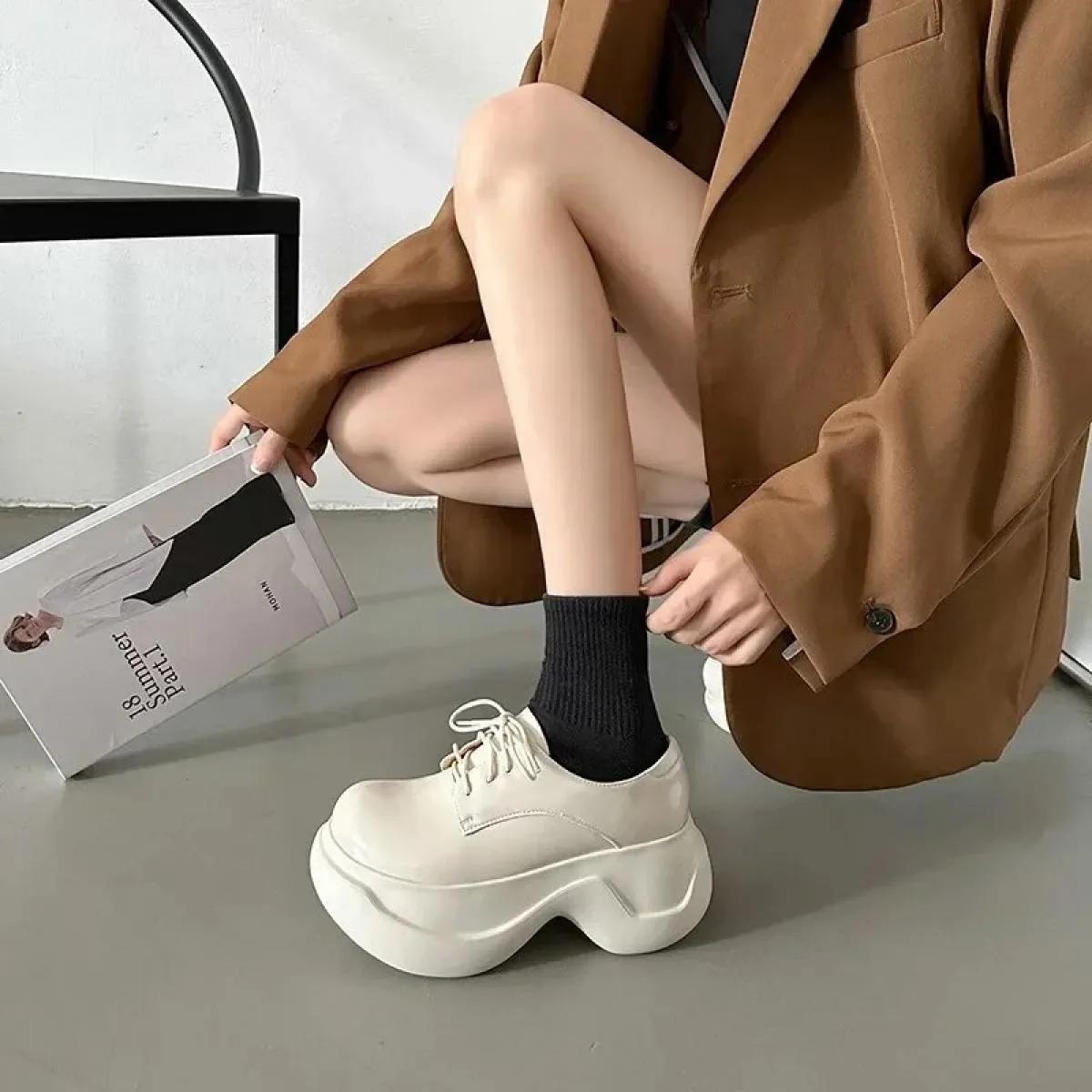 Sneakers robuste da donna autunnali 2024 scarpe con plateau stringate alla moda per donna scarpe da donna durevoli maggiorate al