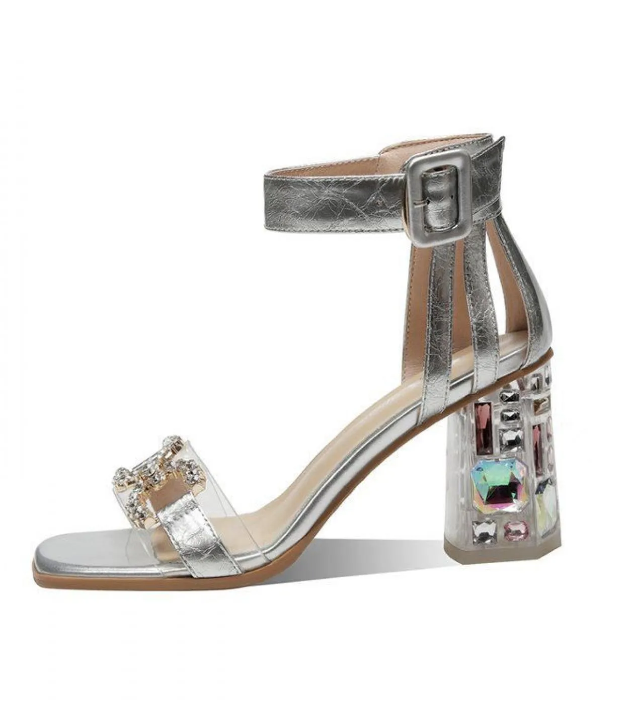 Spedizione gratuita donna estate 2022 sandali comfort signore tacchi quadrati di cristallo mujer scarpe eleganti in pelle femme