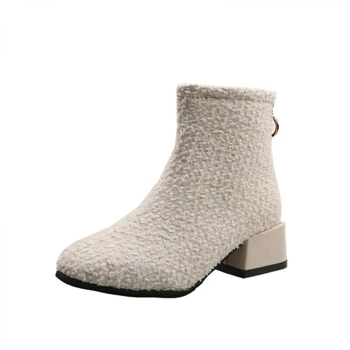 Taglie forti 35 42 Stivali da donna di moda moderna Testa tonda Cerniera posteriore Comodo tacco alto solido in pelle scamosciat