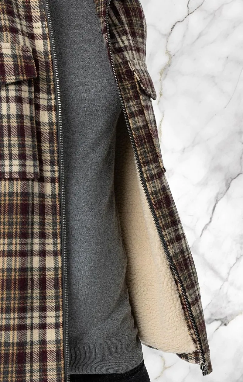 TIFFOSI Giacca a Quadri con Pelliccia - Beige Bordeaux