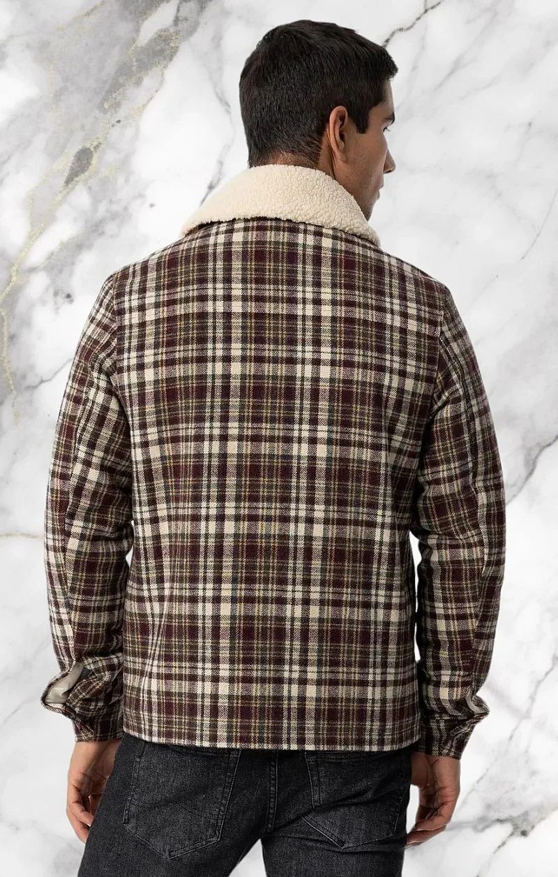 TIFFOSI Giacca a Quadri con Pelliccia - Beige Bordeaux