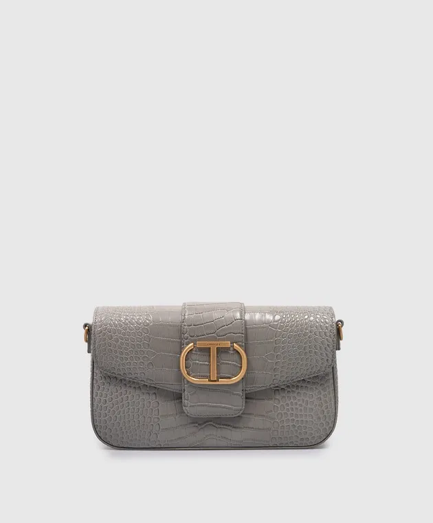 Twinset Borsa baguette Amie grigia con goffratura coccodrillo 242TB7120