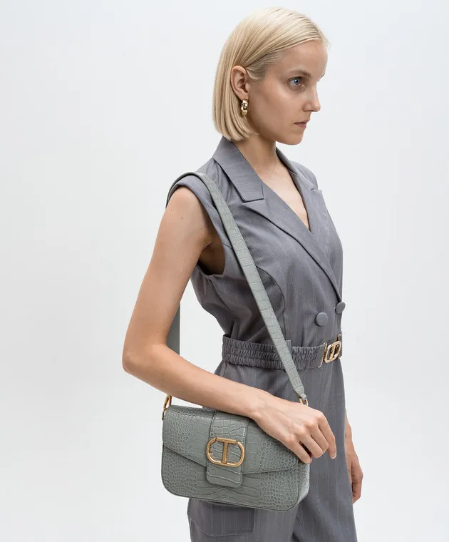 Twinset Borsa baguette Amie grigia con goffratura coccodrillo 242TB7120
