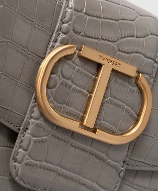 Twinset Borsa baguette Amie grigia con goffratura coccodrillo 242TB7120