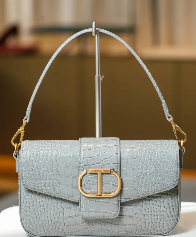 Twinset Borsa baguette Amie grigia con goffratura coccodrillo 242TB7120