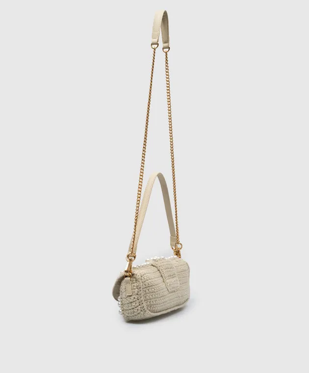 Twinset Borsa baguette Amie in maglia beige con perline 242TB7150