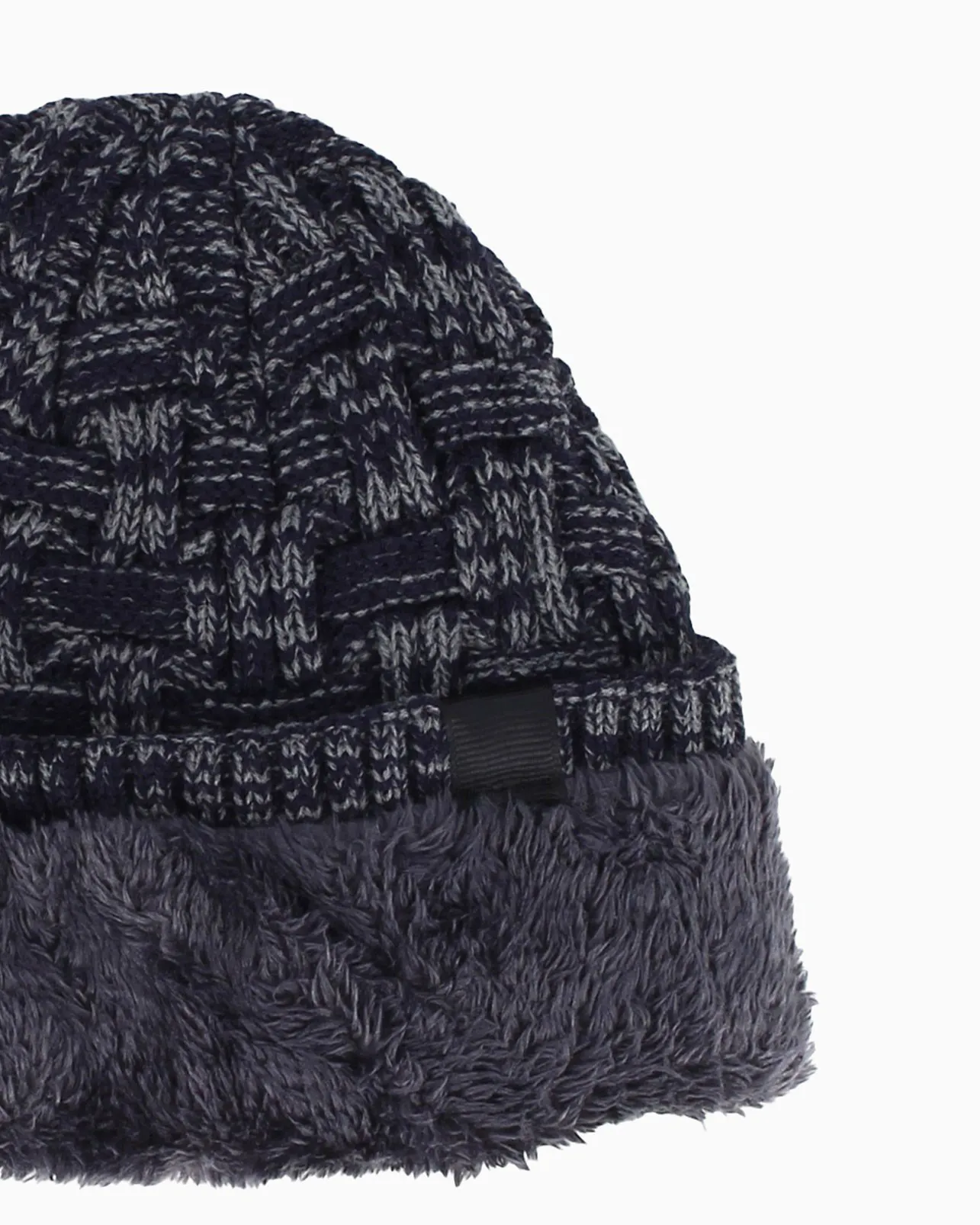WAMPUM - Cuffia blu a maglia con interno rifinito in pelliccia                                            Previous productWAMPUM